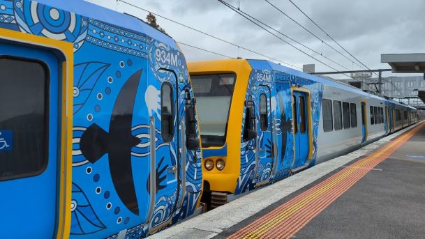 X trapolis train with aboriginal livery
